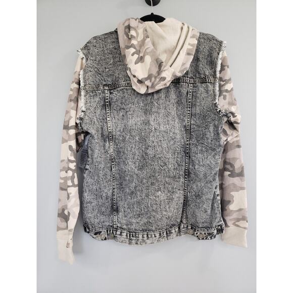 NEW SIZE SMALL Like Love Camo Hooded Button Up Jean Jacket Hoodie Sweatshirt y2k - Picture 5 of 5